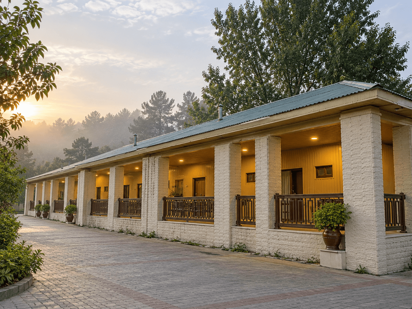 A quiet garden deck at Chinar Resort
