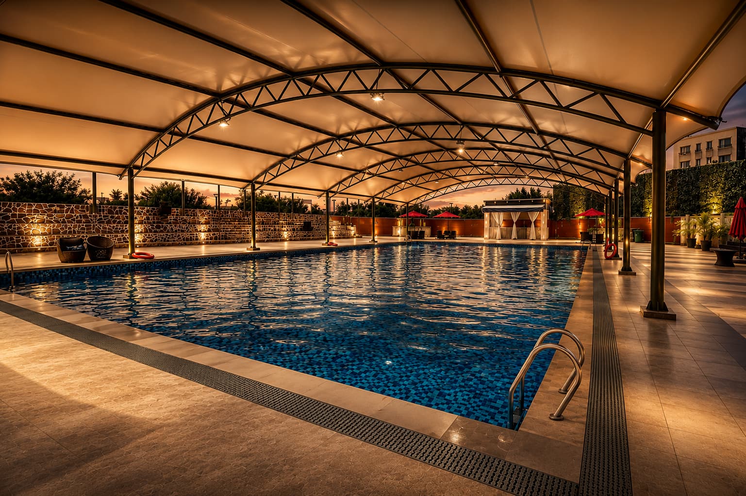 The covered swimming pool at Grand Unicorn Club
